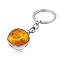 Detailed view of galaxy planet keychain with orange solar texture and glass dome - Venus Texture Style (JY004112-3)