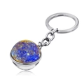 Detail of galaxy planet keychain with double-sided glass ball showing starry textures - Mercury Blue Yellow Texture Style (JY004112-4)