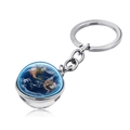 Macro detail of Earth planet glass dome pendant on a silver metal keychain base - Earth Ocean Land Style (JY004112-6)