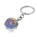 Close-up of galaxy planet glass ball keychain with blue nebula patterns and silver metal ring - Jy004110-1