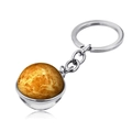 Macro detail of cosmic planet glass ball keychain with golden planetary surface texture - Venus Style (JY004110-2)
