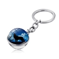 Detailed view of howling wolf glass ball keychain with bright silver metal chain - Howling Wolf Moon Silhouette (JY004131-1)