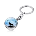 Detail of howling wolf theme glass dome pendant with silver metal keychain ring - Howling Wolf Pale Blue Moon (JY004131-4)