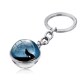 Detail of howling wolf glass cabochon keychain with a silver metal ring and dark moon pattern - Big Moon Starry Wolf (JY004131-10)