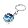 Detailed macro view of double-sided unicorn glass ball pendant on silver keychain - Dreamy Blue Background Unicorn (JY004210-5)