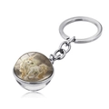 Detailed macro view of the silver unicorn glass ball keychain with an alloy base - Warm Gold Background White Unicorn (JY004210-8)