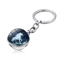 Detailed view of unicorn galaxy glass ball pendant on a polished silver keychain - Glowing Starry Unicorn (JY004210-10)