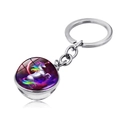 Macro detail of silver unicorn keychain with rainbow star pattern glass dome pendant - Rainbow Starry Unicorn (JY004210-11)