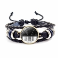 Retro multi-layer woven leather bracelet featuring a piano keyboard and music note glass dome - Piano Keyboard Musical Note Style (JY004558-1)
