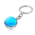 Detail van een blauwe melkweg glazen bol sleutelhanger met zilveren metalen ring - Neptunus (JY004719-3 Neptunus)