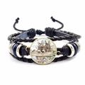 Bracciale multistrato in pelle intrecciata a mano con ciondolo illustrazione asino vintage - Stile Asino Cartone Animato (JY004554-1)