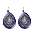 Detailed view of teardrop earrings with purple mandala pattern and gold metal hooks - Purple and Gray Mandala Pattern (JY004695-1)