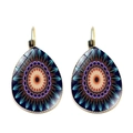 Detail of bohemian teardrop earrings featuring colorful mandala patterns in resin finish - Blue Purple and Orange Mandala (JY004695-6)