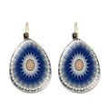 Detail of tear-drop mandala pattern earrings with vintage gold hook and blue mosaic inlay - Deep Blue and Beige Mandala (JY004695-7)