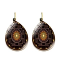 Vintage gold teardrop earrings with mandala patterns under glass for women jewelry - Brown Orange and Yellow Mandala (JY004695-12)