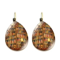 Macro shot of vintage library book shelves pattern inside teardrop dangle earrings - Bookshelf with Ladder (JY004706-8)