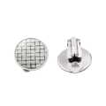 Detailed view of silver clip-on earrings featuring a black and white checkerboard pattern - Fine Black White Grid