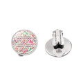 Detail of silver clip-on earrings with colorful checkerboard and floral pattern inlay - Colorful Geometric Floral Splicing