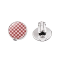 Detail of red and white heart checkerboard clip-on earrings with silver metal backing - Red White Heart Checkerboard