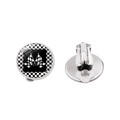 Silver racing checkerboard flag ear clips with glass dome finish for non-pierced ears - Double Racing Flags Cross