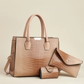 Ensemble de sacs 3 pièces beige à motif lézard avec sac à main et pochette assortie - Kaki