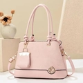 Borsa a mano patchwork rosa con trama intrecciata e ciondolo mini borsa coordinato - 24cmx11cmx17cm / Rosa