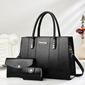 Dreiteiliges schwarzes Damen-Handtaschen-Set mit großer Tragetasche und Geldbörse - Schwarz
