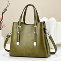 Elegant dark green leather tote bag with textured finish and silver metal accents - 26cmx13cmx22cm / Green