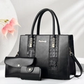 Set borse 3 pezzi nero con goffratura coccodrillo e dettagli metallici dorati - Nero / Set da 3 pezzi