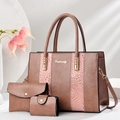 Elegante set da 3 borse rosa Morandi con decorazione in pelle con motivo coccodrillo - Rosa / Set da 3 pezzi