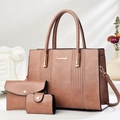 Three-piece set including large tote bag, clutch and card holder in vintage pink brown - Pink