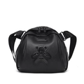 Black Oxford cloth shoulder bag with sequined bear patch and dual top zippers - PU Leather / Black