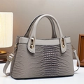 Gray crocodile pattern handbag with dual handles and gold U-shaped metal hardware - L30 W12 H18 / Gray