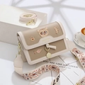 Sac bandoulière kaki et beige avec broderie chat et deux types de bandoulières incluses - 21cm x 8cm x 14cm / Blanc
