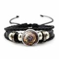 Macro detail of Firefighter Mom leather bracelet with glass cabochon and metal beads - Firefighter Mom Flame Background Style (JY005118-5)