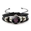 Handmade leather firefighter wife braided bracelet with glass dome charm and beads - Firefighter Family Tribute Style (JY005118-8)