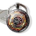 Silver Firefighter Mom keychain with Maltese Cross glass pendant and metal ring - Firefighter Mom Style (JY005136-5)