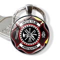 Silver firefighter keychain featuring Proud To Be Firefighter glass dome pendant - Firefighter Honor Style (JY005136-6)