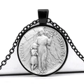 Macro detail of Archangel Guardian Angel relief pendant with Latin engraving on black frame - Guardian Angel with Child (ANGELIS SUIS)(JY005095-1)