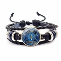 Close-up of multilayer braided leather bracelet with Fire Fighter emblem and glass dome charm - Blue Firefighter Style (JY005115-3)