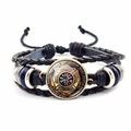 Detail of multi-layer leather braided bracelet with Firefighter Mom glass charm and beads - Firefighter Mom Tribute Style (JY005115-5)
