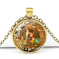 Detail der Vintage-Bronzekette mit Gustav Klimts Der Kuss unter einer Glaskuppel - Klimt Der Kuss Stil (JY005163-3)