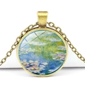 Détail du collier pendentif rond en bronze avec impression d'art Monet Nymphéas - Style Nymphéas de Monet (JY005163-8)