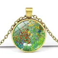 Détail d'un pendentif en bronze vintage avec l'art floral de Gustav Klimt sous verre - Style Jardin Fleuri de Klimt (JY005163-9)