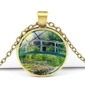Détail du collier vintage en bronze avec cabochon en verre style Nymphéas de Monet - Style Le Pont Japonais de Monet (JY005163-12)