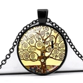 Detail of black alloy necklace featuring Tree of Life art under glass cabochon - Artistic Tree of Life Style (JY005164-5)