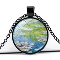 Close-up of glass dome pendant with Monet Water Lilies art in black frame - Artistic Water Lilies Style (JY005164-8)