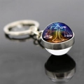Macro shot of Libra zodiac glass ball pendant with silver ring on black surface - Libra