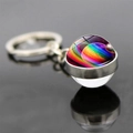 Portachiavi con sfera di vetro fronte-retro sistema solare galassia e anello argento - Pianeta con Anello Arcobaleno (16)
