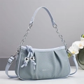 Light blue cloud bag with woven texture, silver chain and metal ball charms - Blue